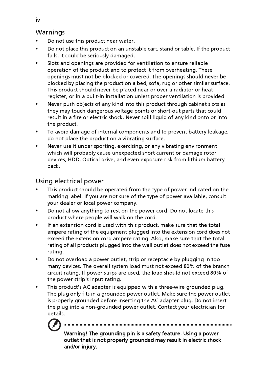 Acer 4120 manual Using electrical power 