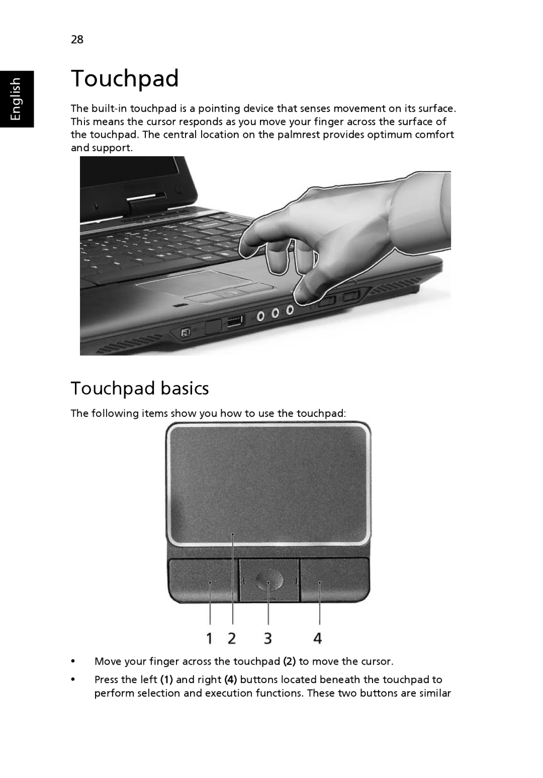 Acer 4120 manual Touchpad basics 