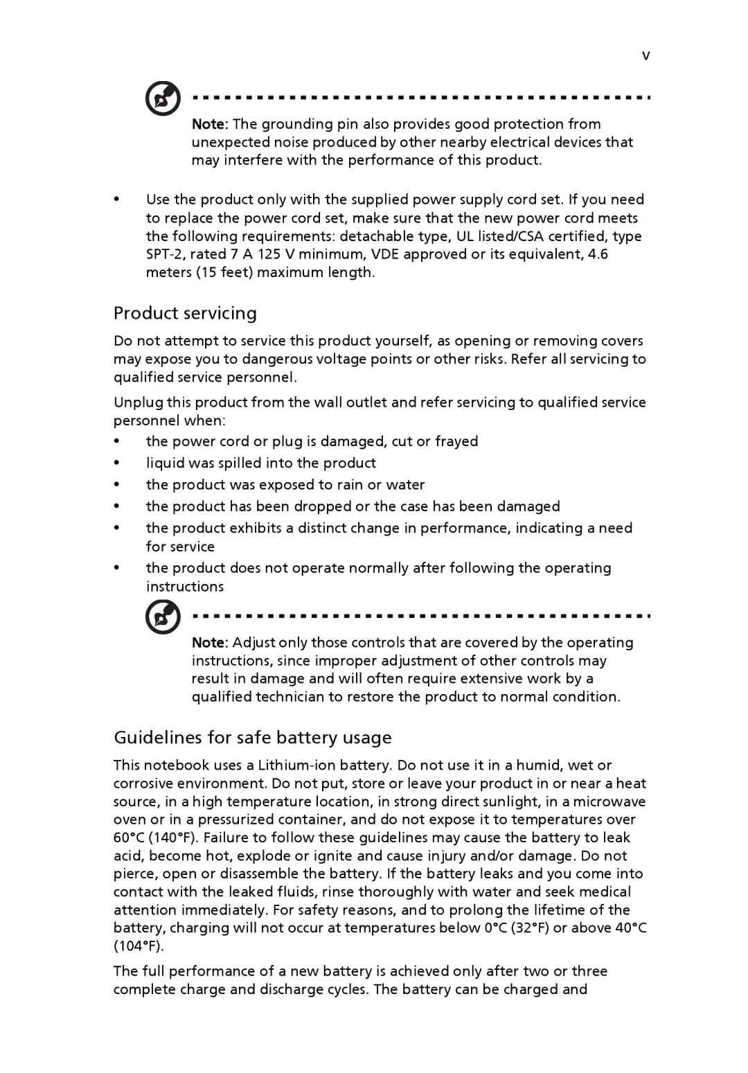 Acer 4120 manual Product servicing, Guidelines for safe battery usage 