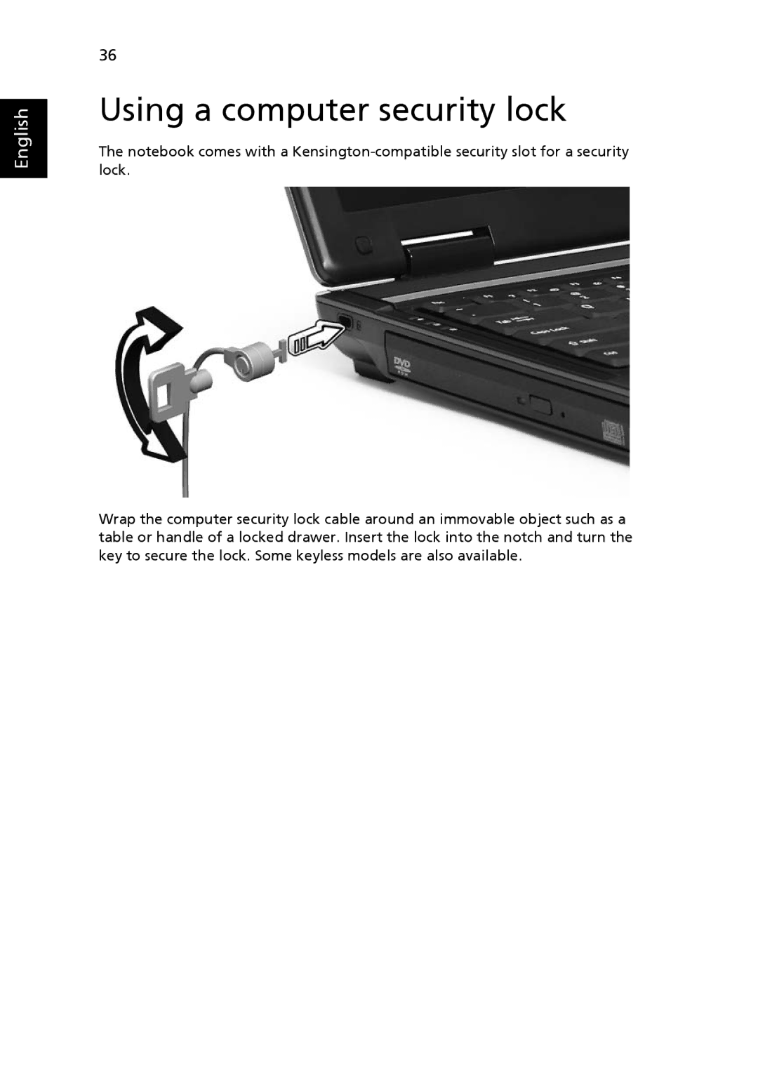 Acer 4120 manual Using a computer security lock 