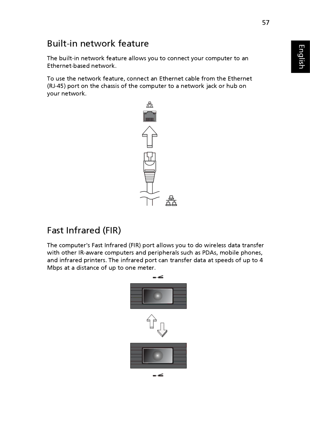 Acer 4120 manual Built-in network feature, Fast Infrared FIR 