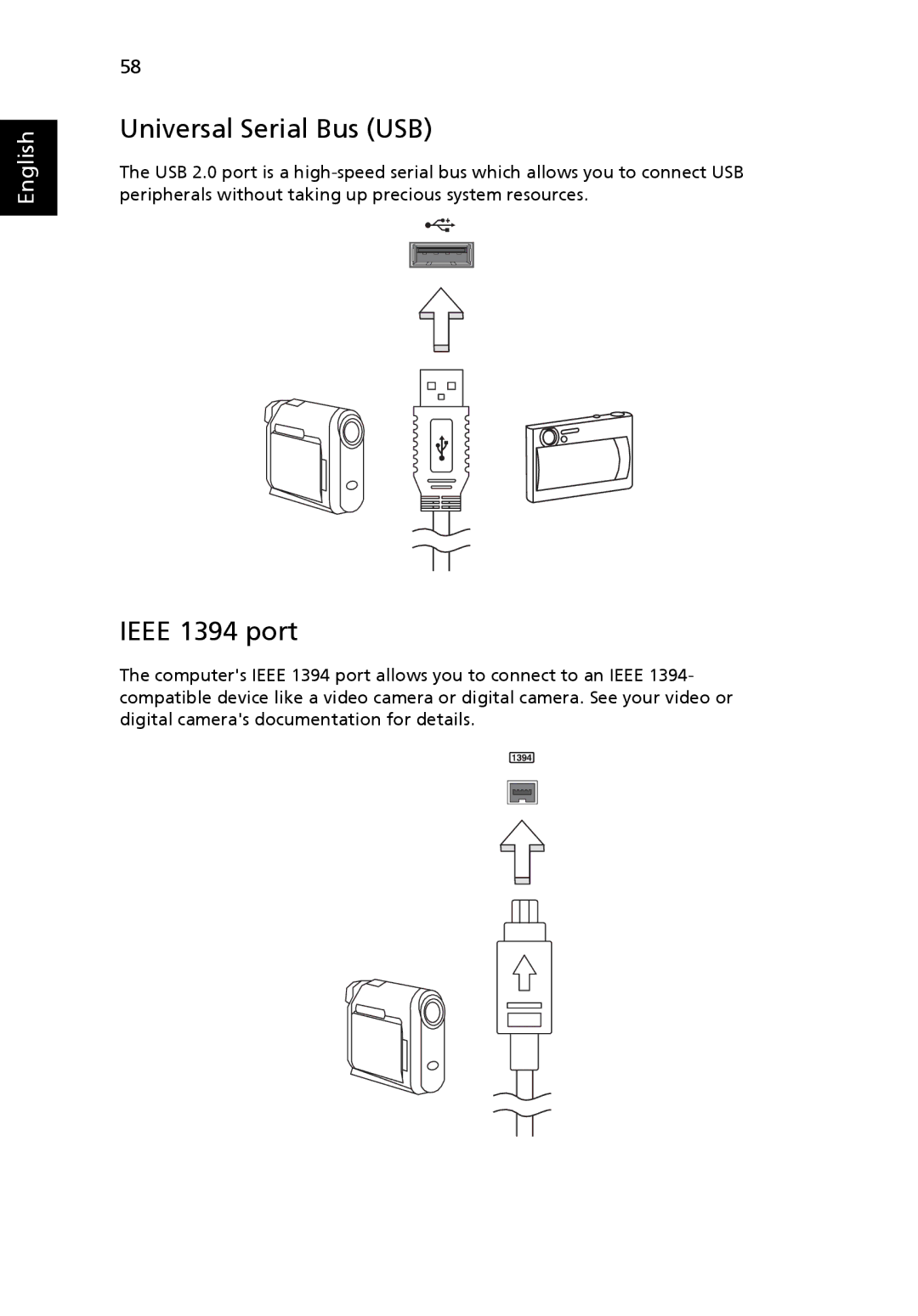 Acer 4120 manual Universal Serial Bus USB, Ieee 1394 port 