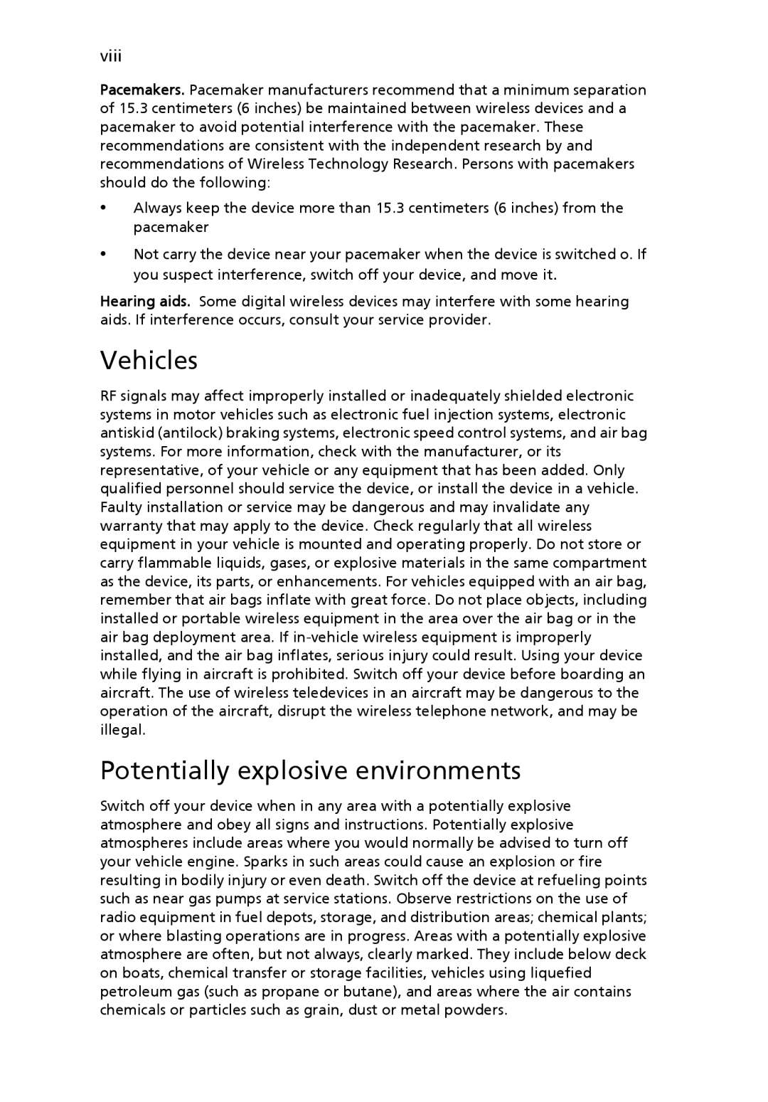 Acer 4120 manual Vehicles, Potentially explosive environments 