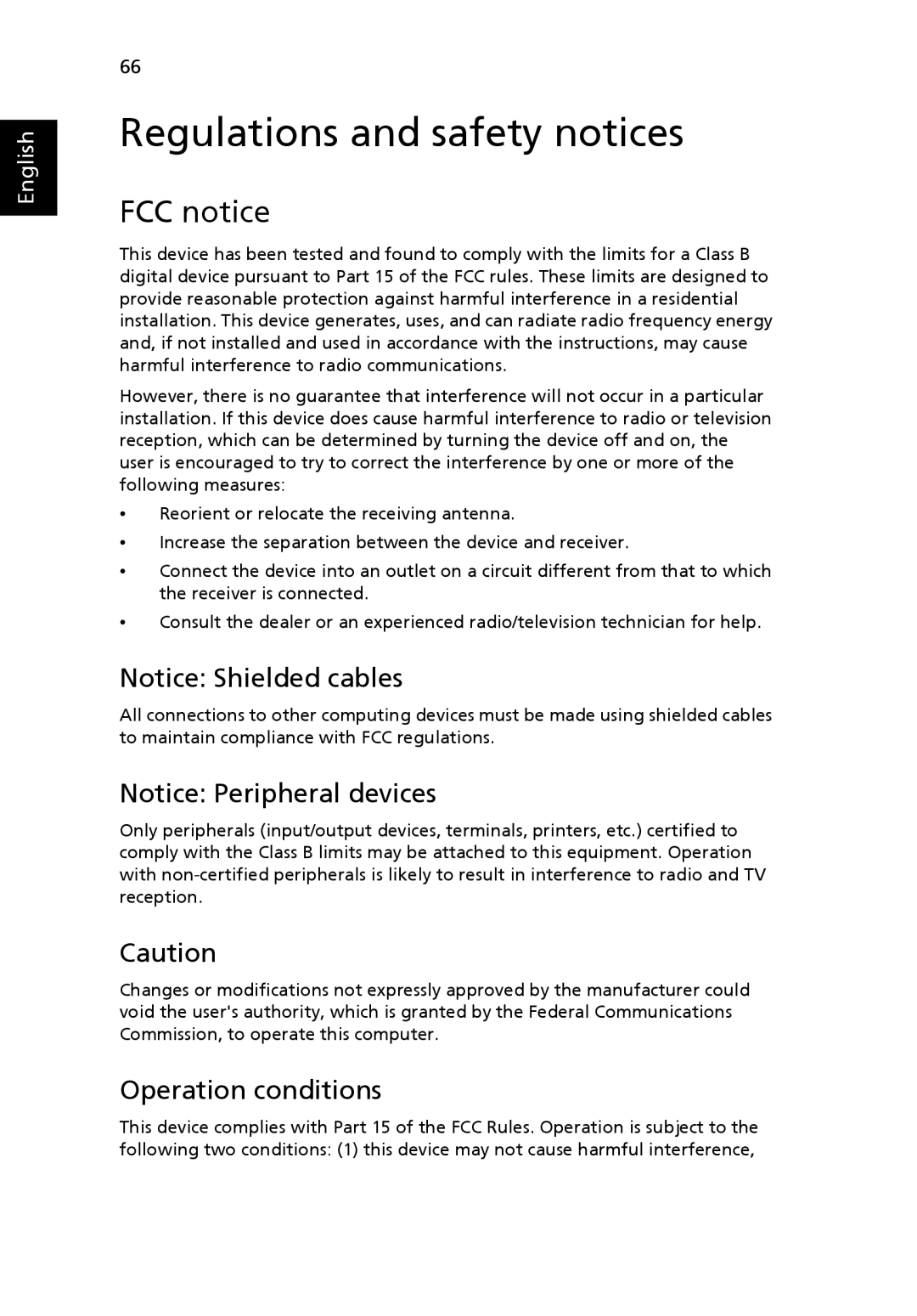 Acer 4120 manual Regulations and safety notices, FCC notice, Operation conditions 