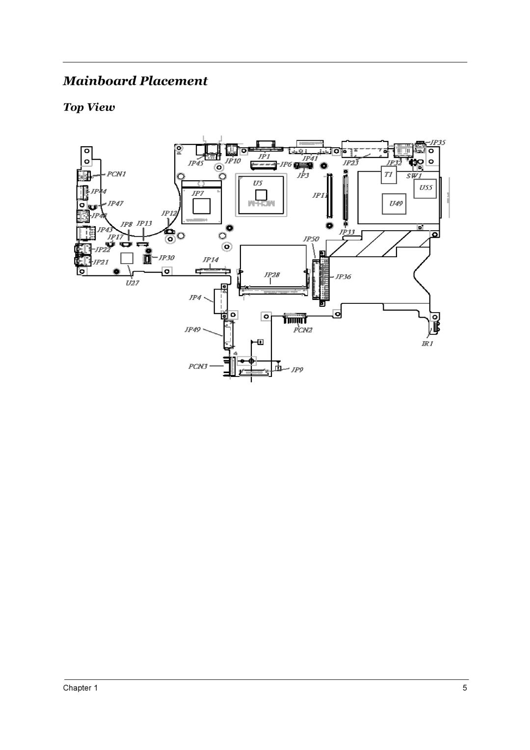 Acer 4150, 4650 manual Mainboard Placement, Top View 