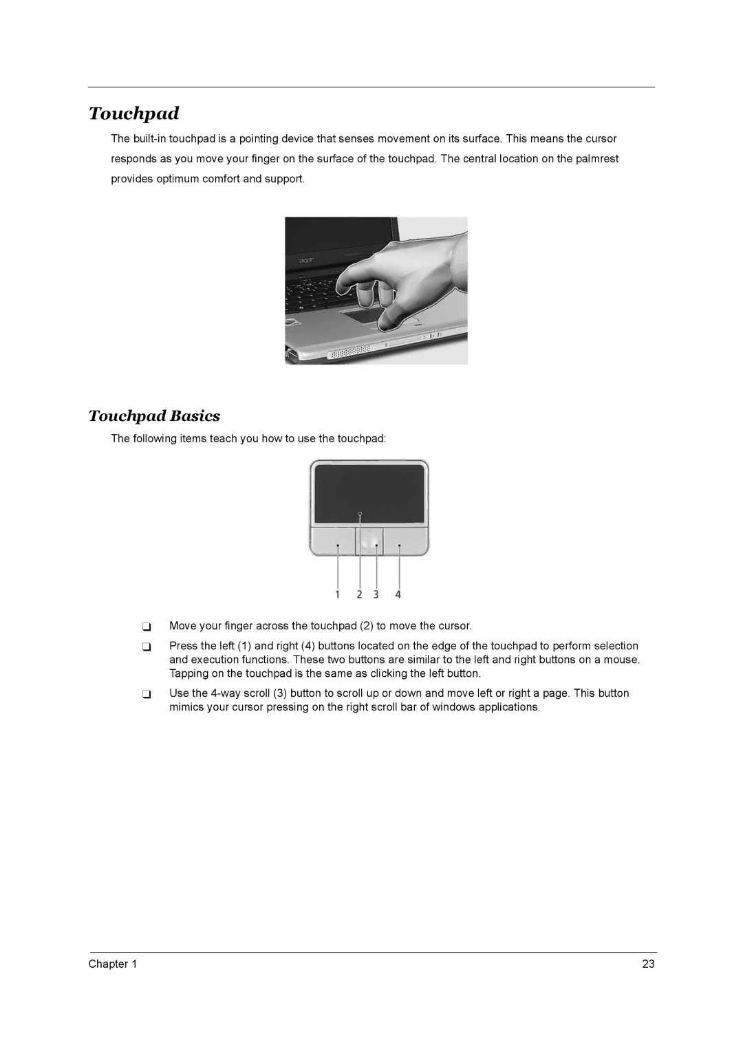 Acer 4150, 4650 manual Touchpad Basics 