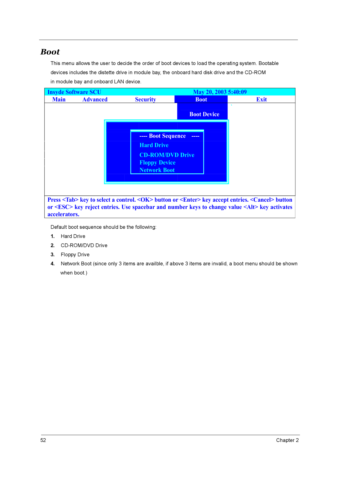 Acer 4650, 4150 manual Boot, Module bay and onboard LAN device 