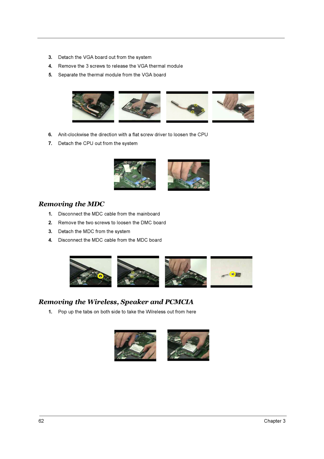 Acer 4650, 4150 manual Removing the MDC, Removing the Wireless, Speaker and Pcmcia 