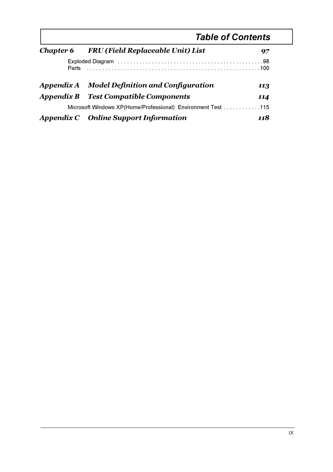 Acer 4150, 4650 manual Chapter FRU Field Replaceable Unit List, Appendix C Online Support Information 118 