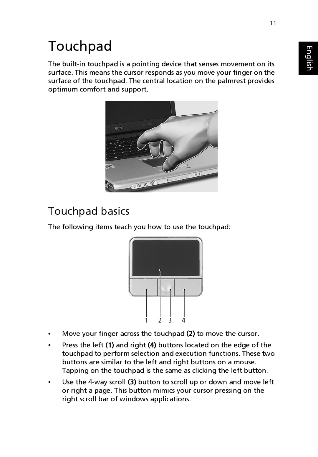 Acer 4650 Series, 4150 Series manual Touchpad basics 