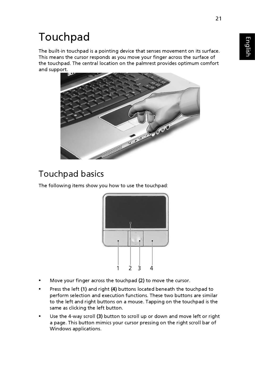 Acer 4200 Series manual Touchpad basics 