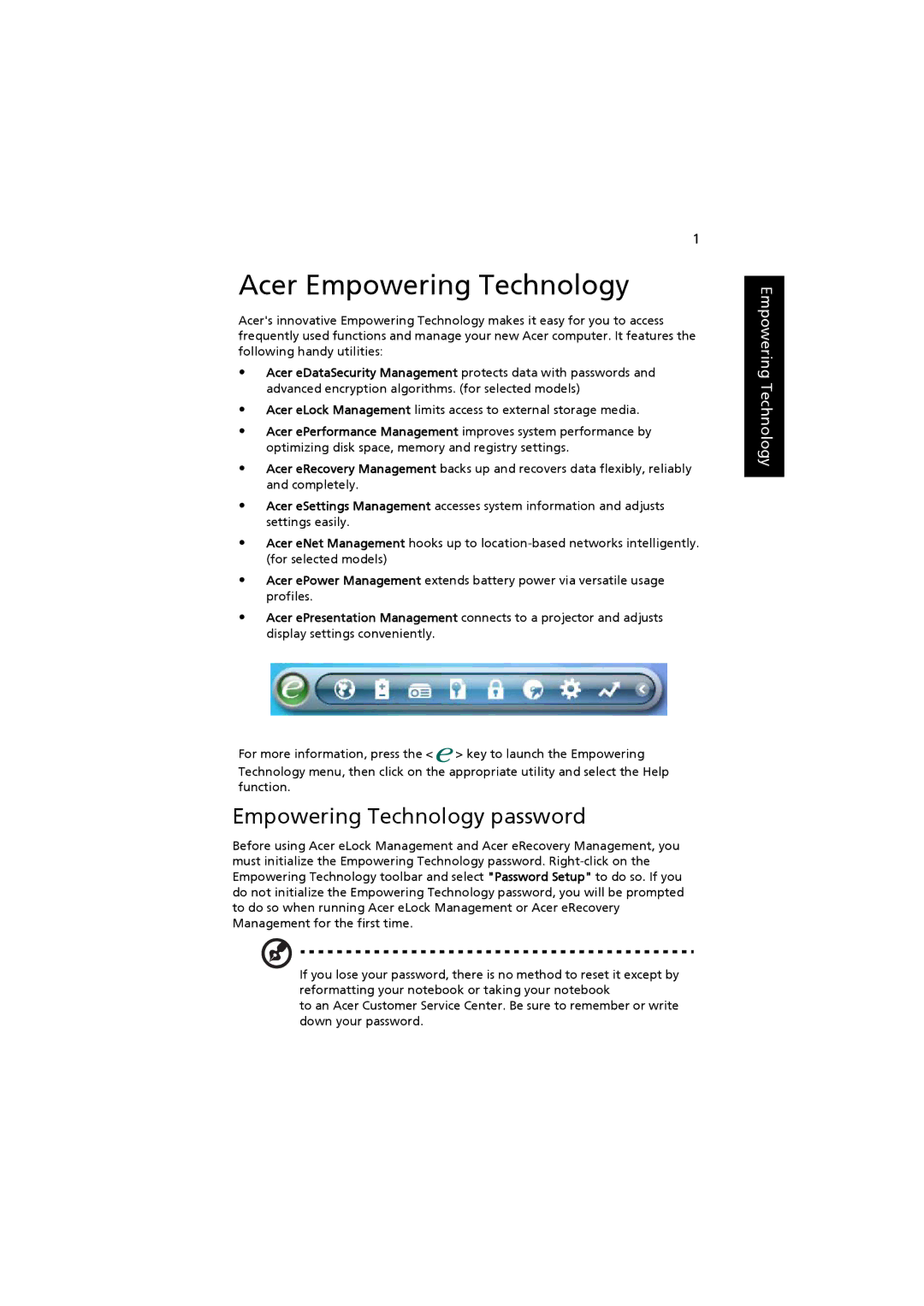 Acer 2480, 4220 manual Acer Empowering Technology, Empowering Technology password 