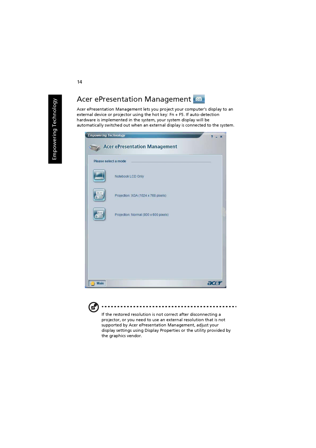 Acer 4220, 2480 manual Acer ePresentation Management 