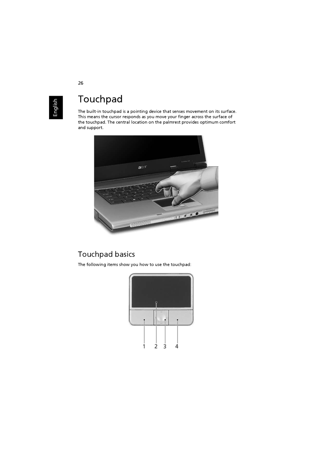 Acer 4220, 2480 manual Touchpad basics 