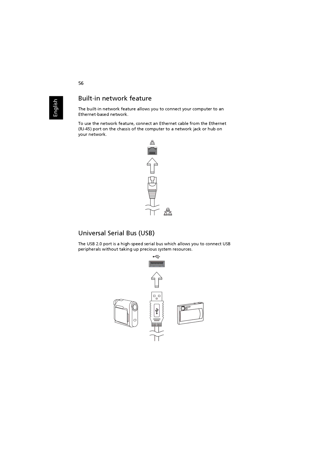 Acer 4220, 2480 manual Built-in network feature, Universal Serial Bus USB 