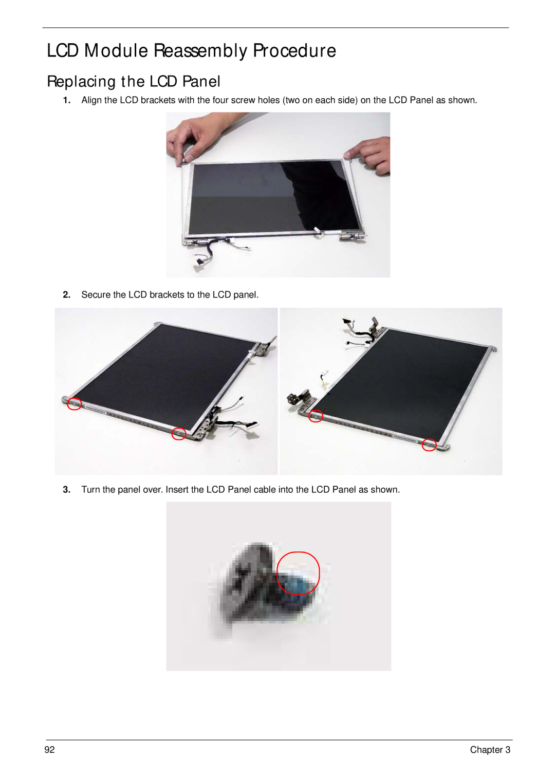 Acer 4230 manual LCD Module Reassembly Procedure, Replacing the LCD Panel 