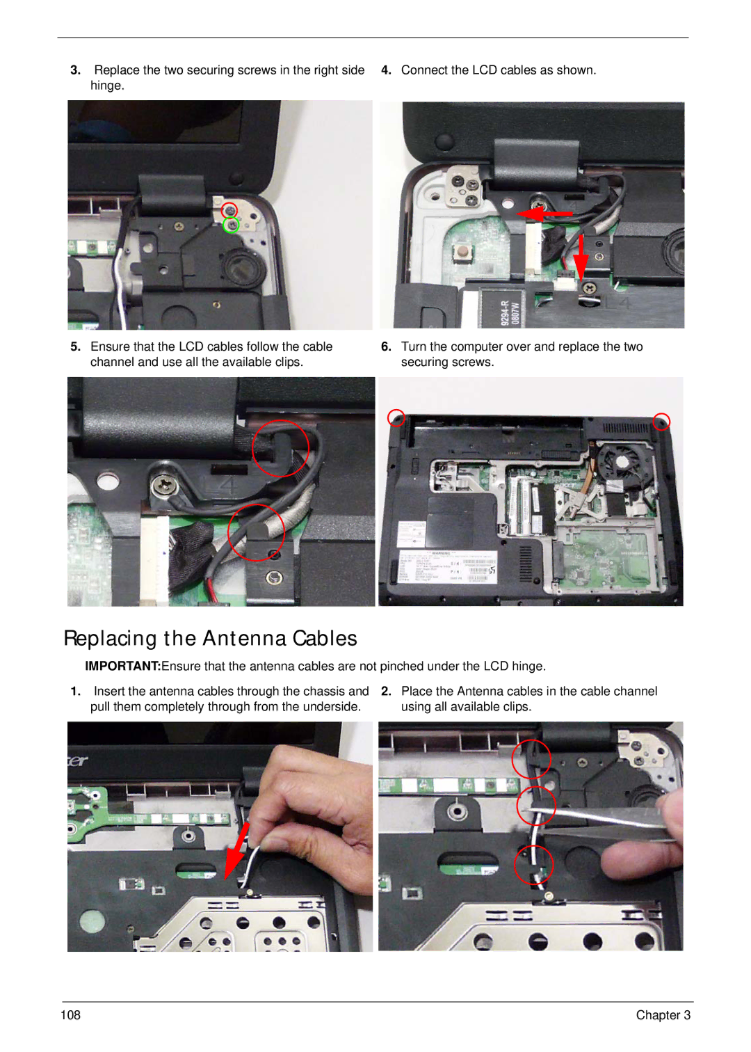 Acer 4230 manual Replacing the Antenna Cables 