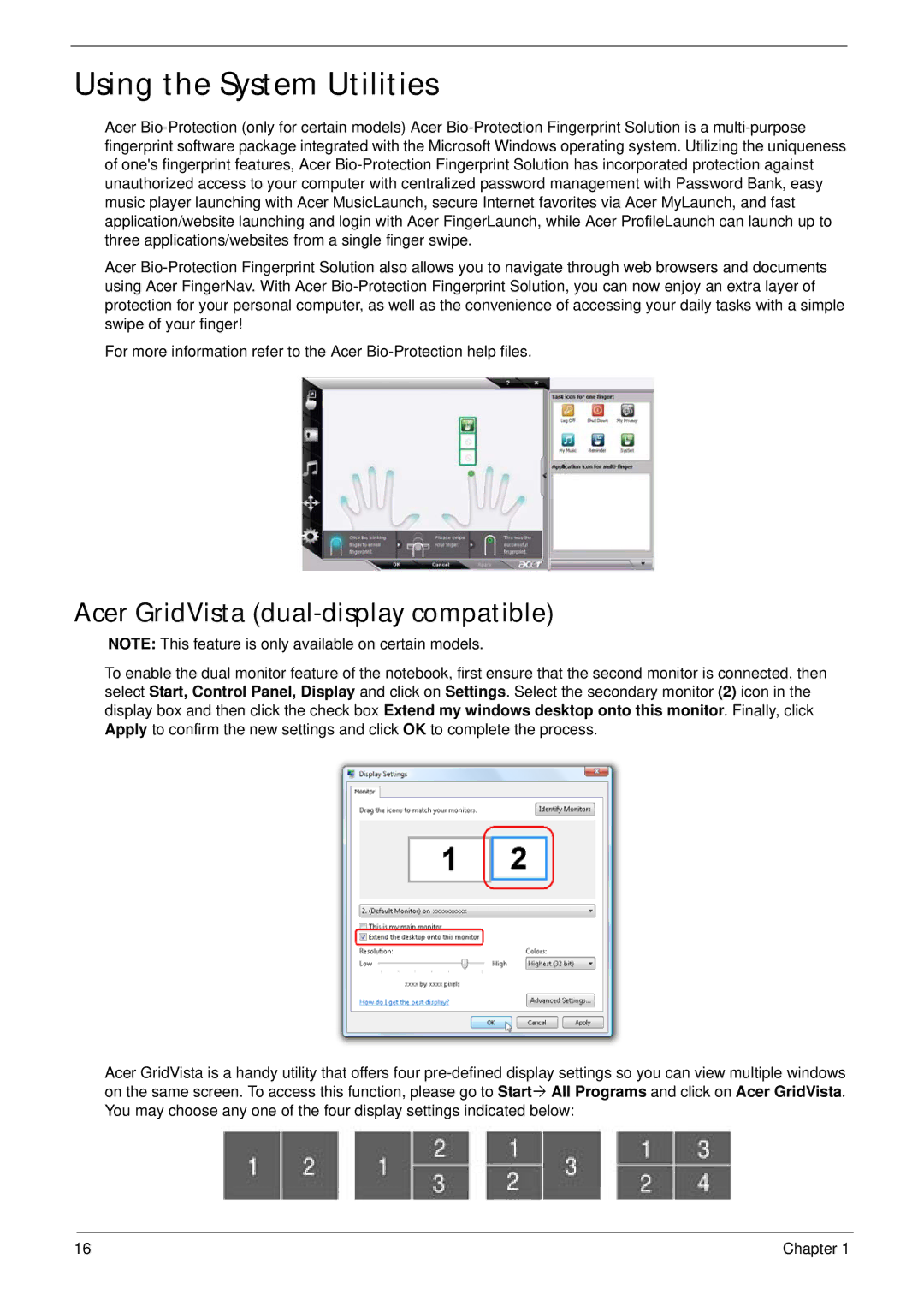 Acer 4230 manual Using the System Utilities, Acer GridVista dual-display compatible 