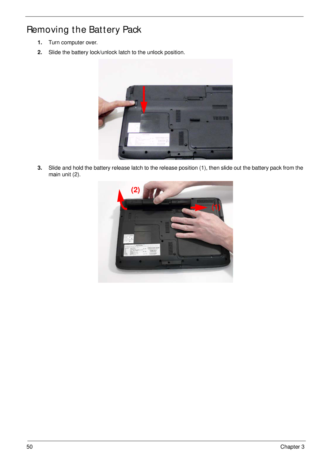 Acer 4230 manual Removing the Battery Pack 