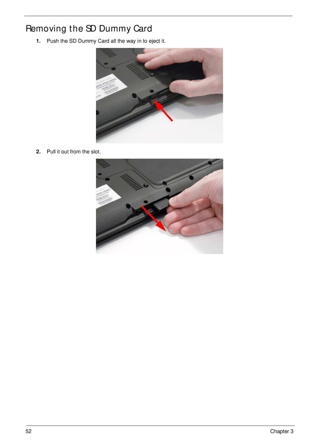 Acer 4230 manual Removing the SD Dummy Card 