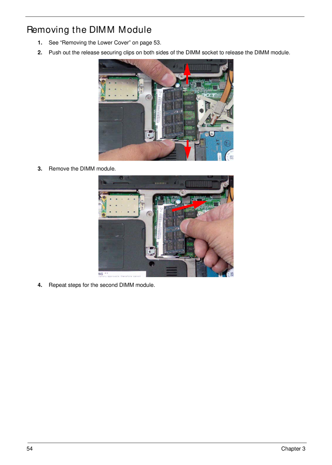 Acer 4230 manual Removing the Dimm Module 