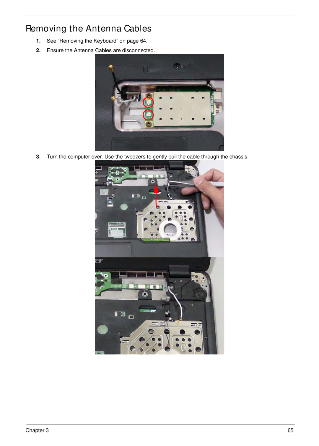 Acer 4230 manual Removing the Antenna Cables 