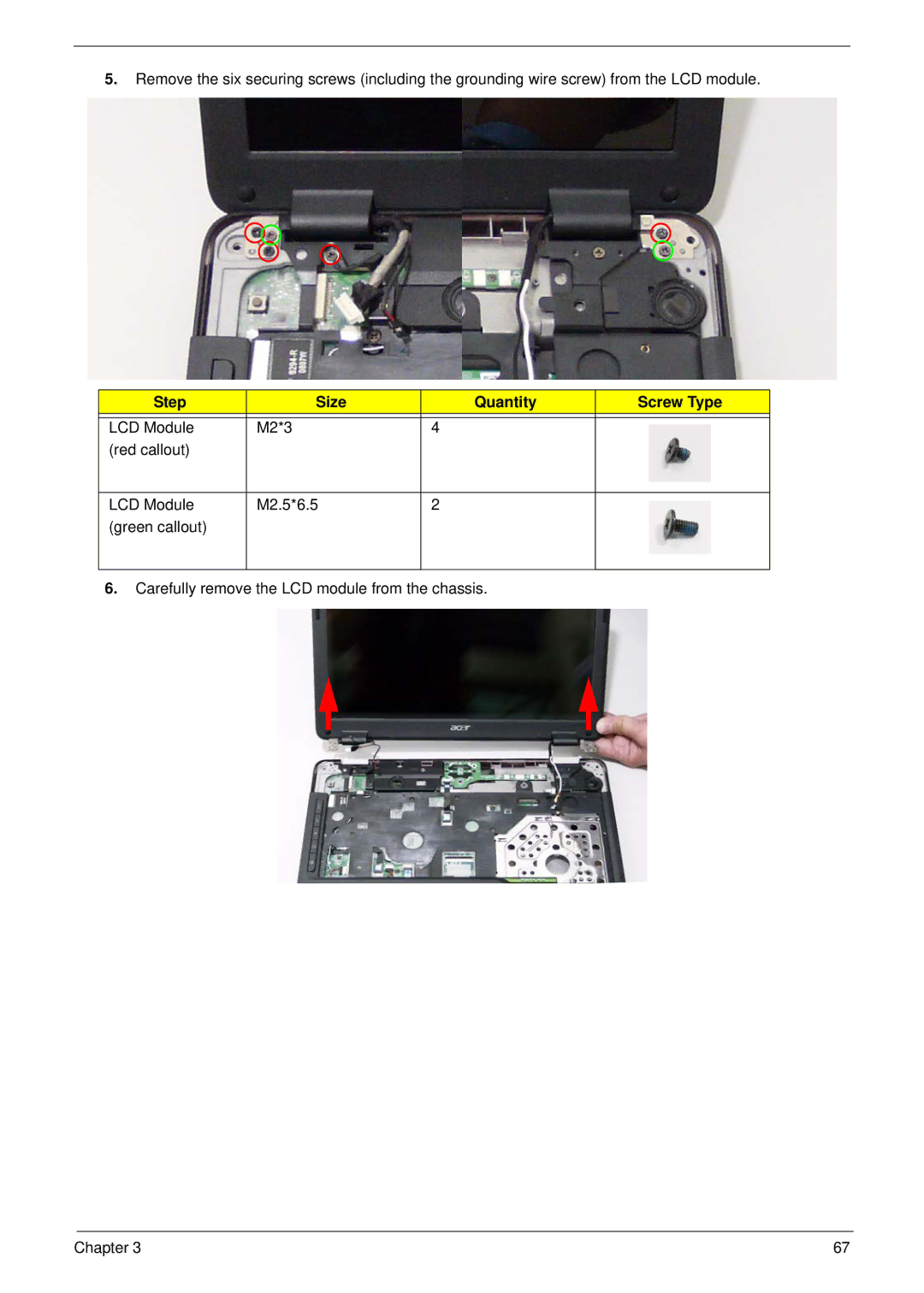 Acer 4230 manual Step Size Quantity Screw Type 