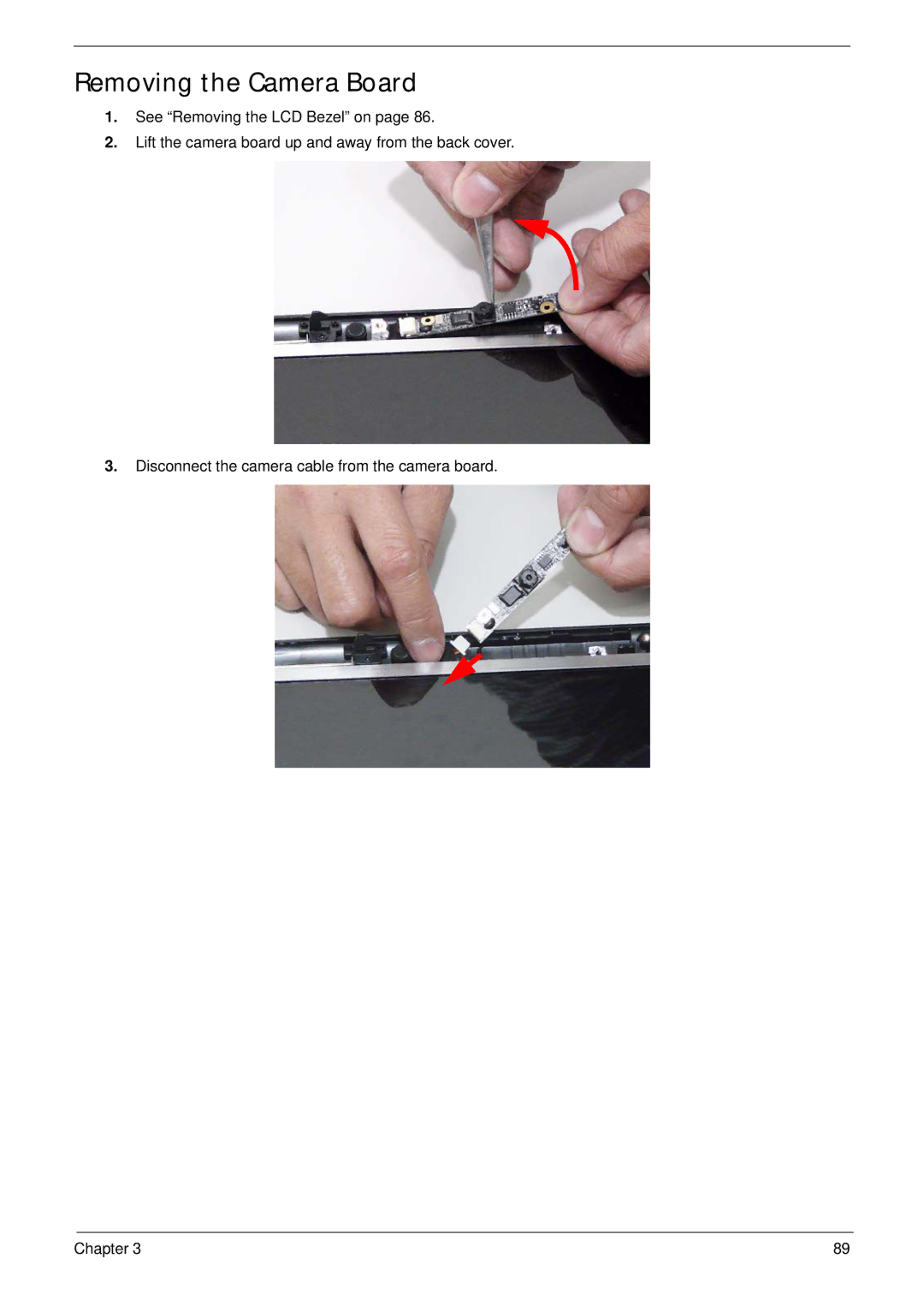 Acer 4230 manual Removing the Camera Board 