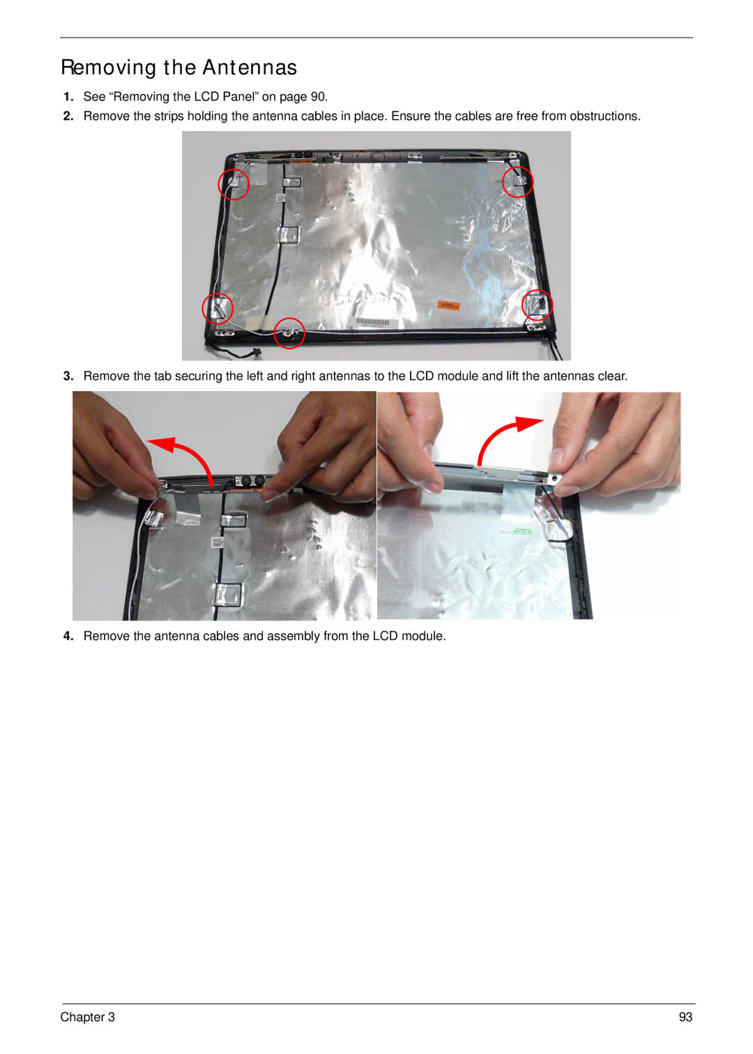 Acer 4240 manual Removing the Antennas 