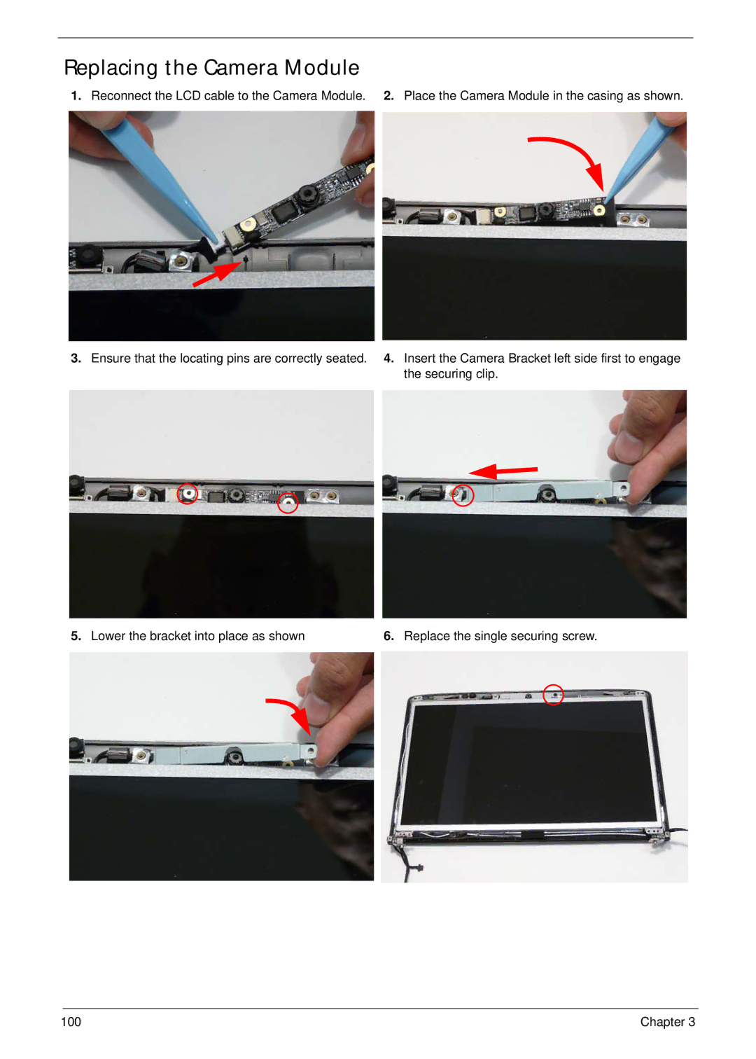 Acer 4240 manual Replacing the Camera Module 