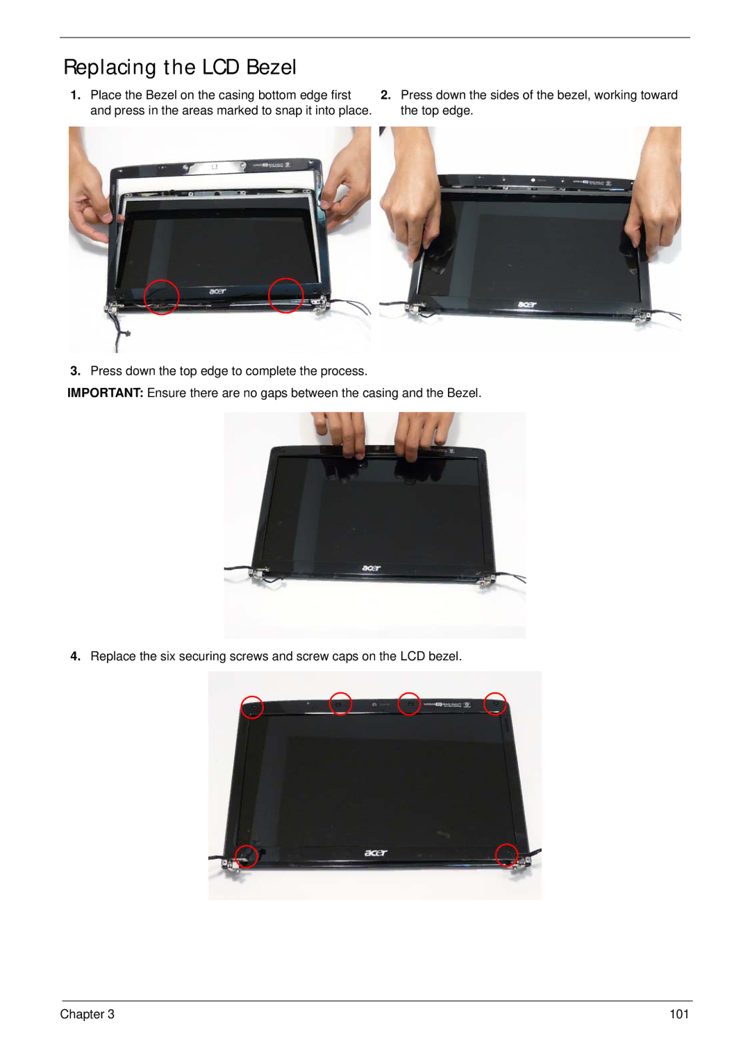 Acer 4240 manual Replacing the LCD Bezel 