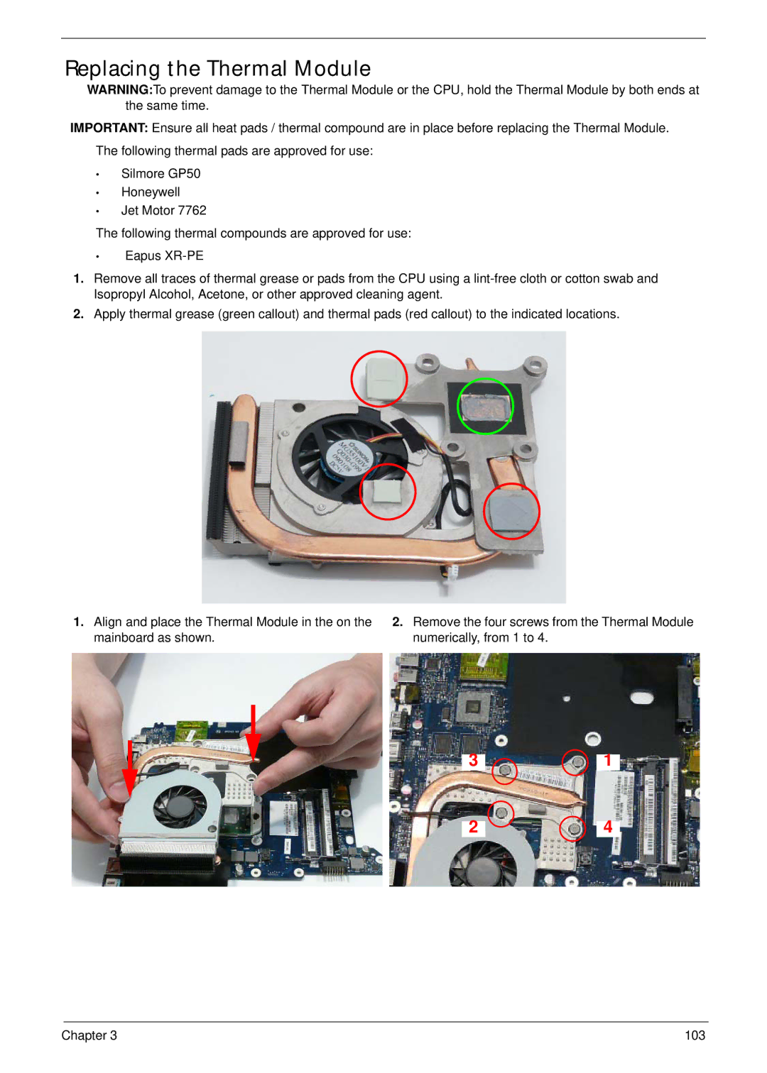 Acer 4240 manual Replacing the Thermal Module 