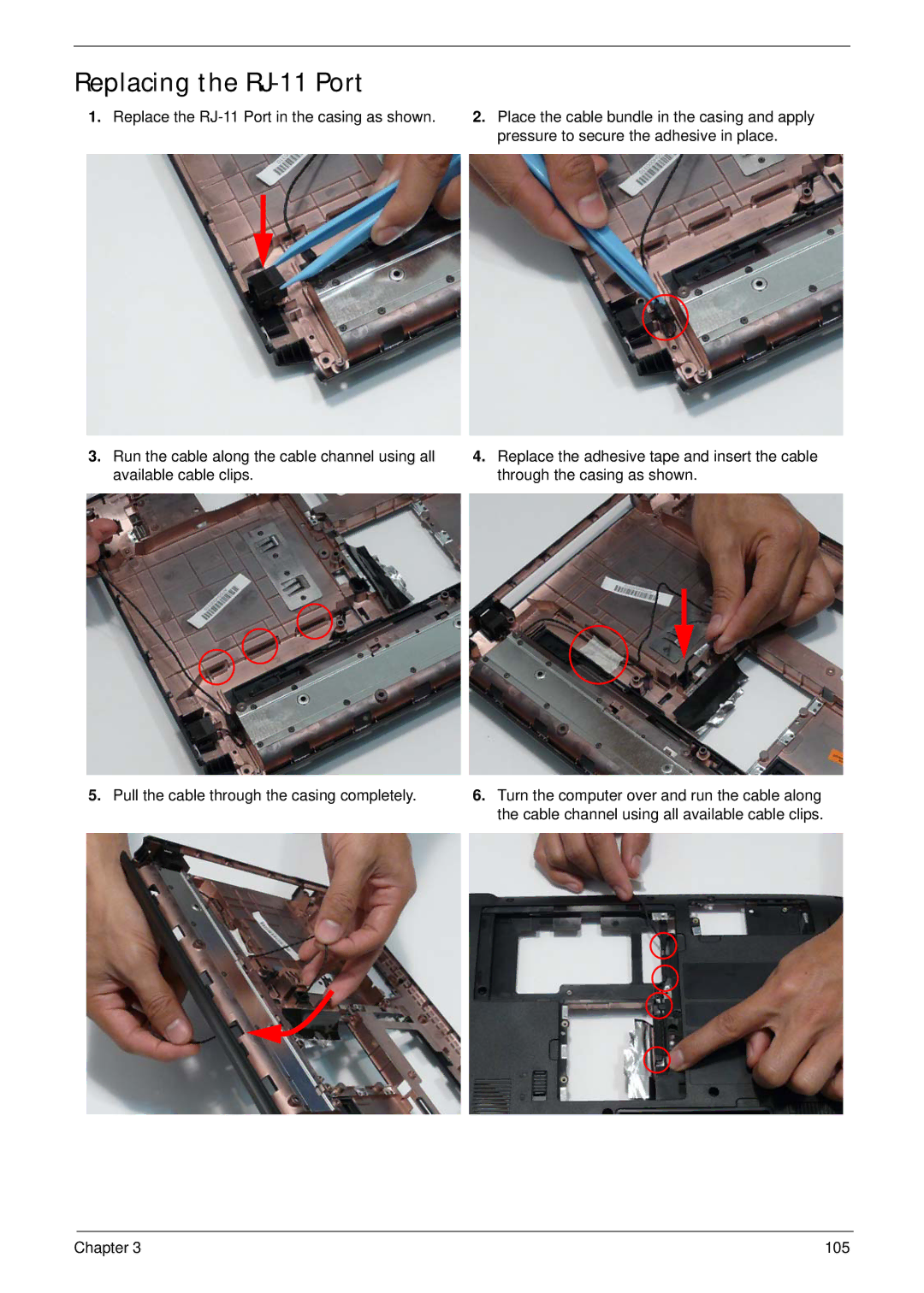 Acer 4240 manual Replacing the RJ-11 Port 