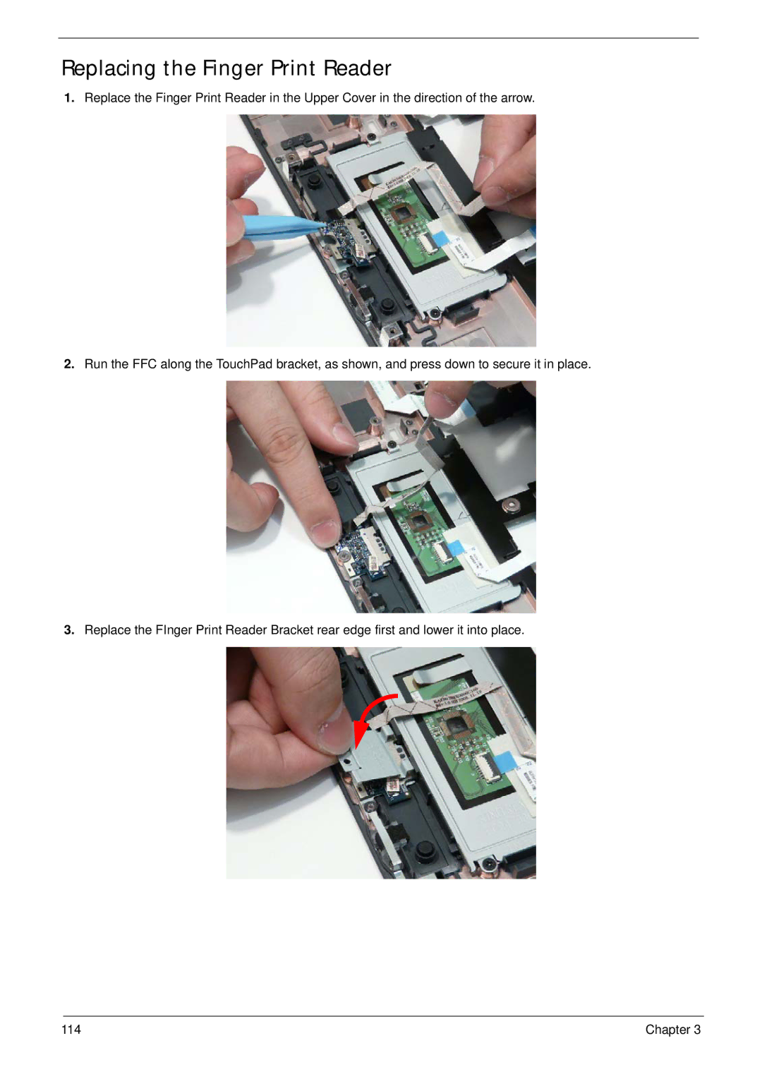 Acer 4240 manual Replacing the Finger Print Reader 