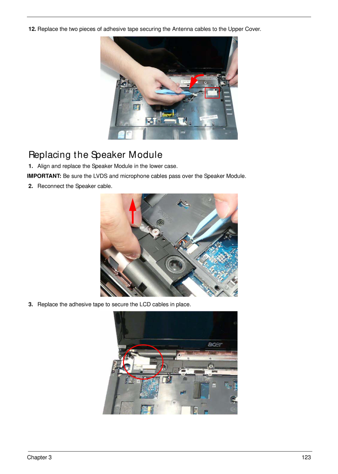 Acer 4240 manual Replacing the Speaker Module 