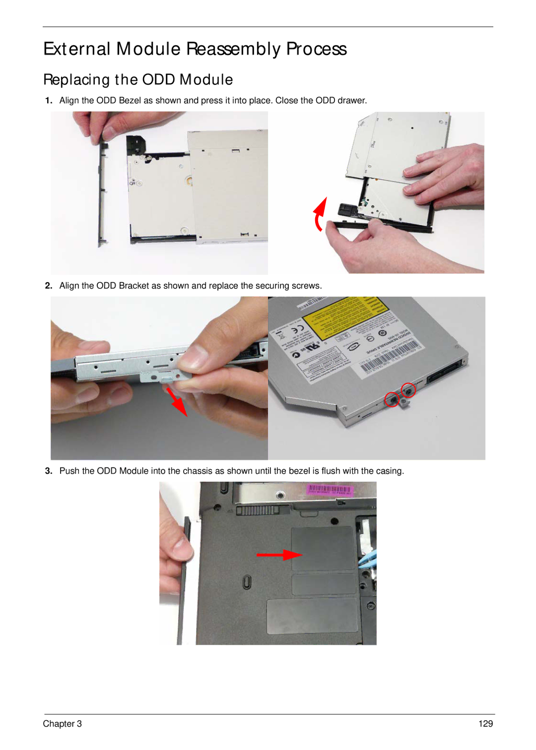 Acer 4240 manual External Module Reassembly Process, Replacing the ODD Module 