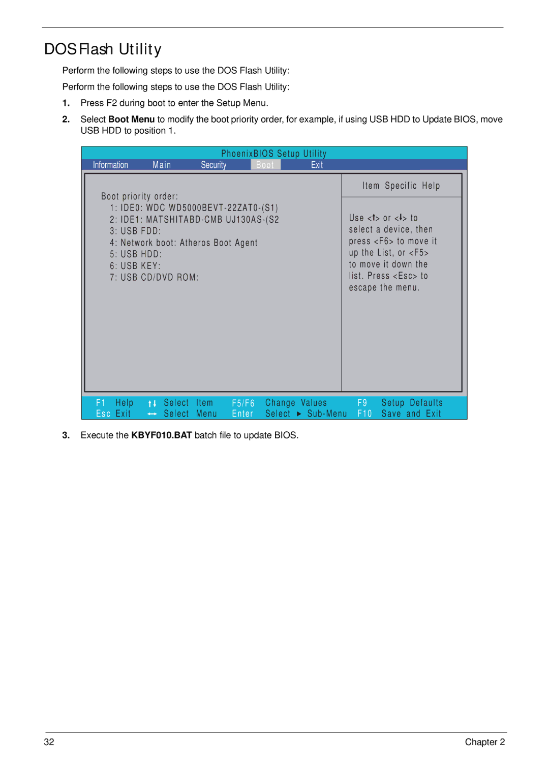 Acer 4240 manual DOS Flash Utility, Usb Cd/Dvd Rom 