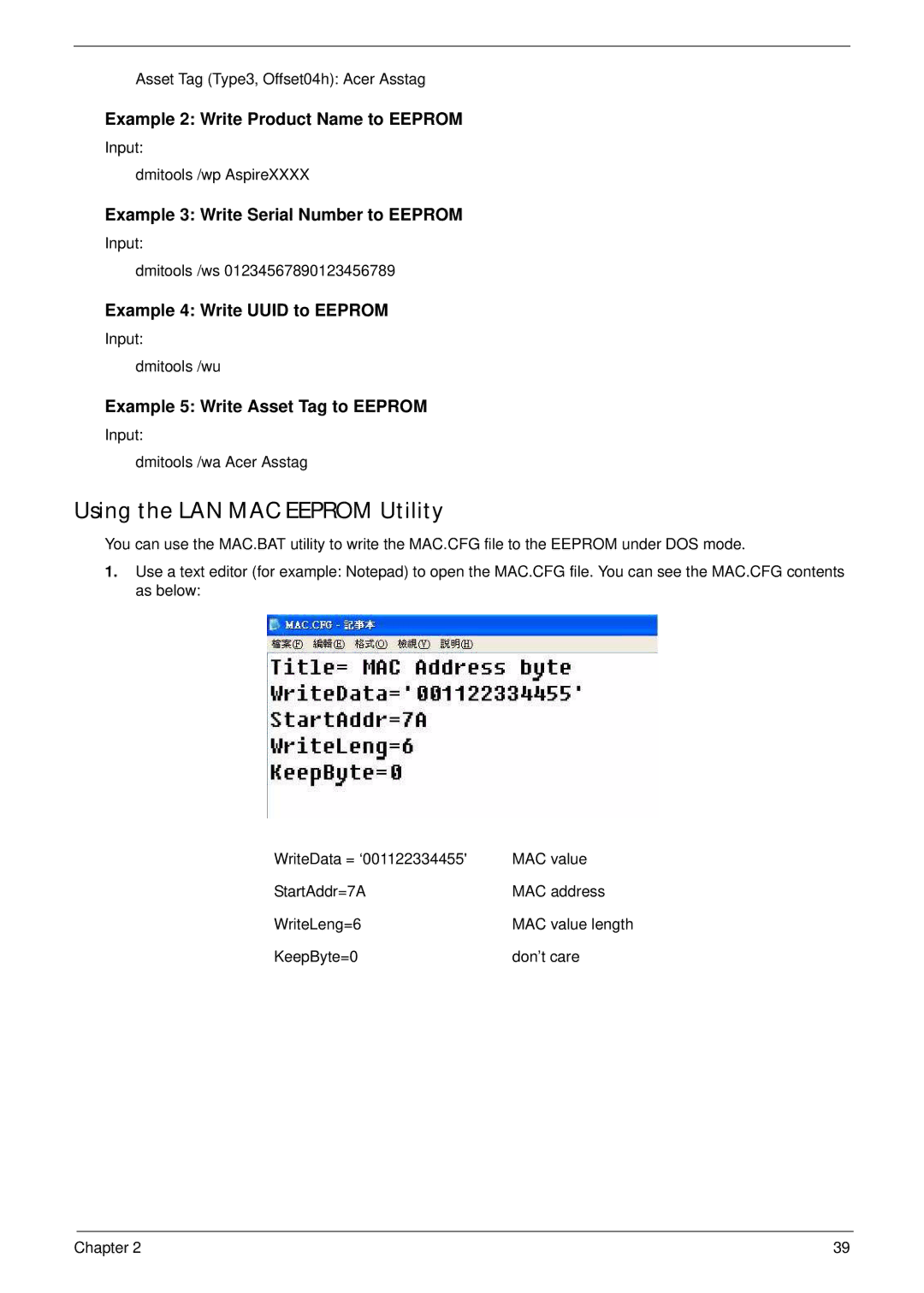 Acer 4240 manual Using the LAN MAC Eeprom Utility 