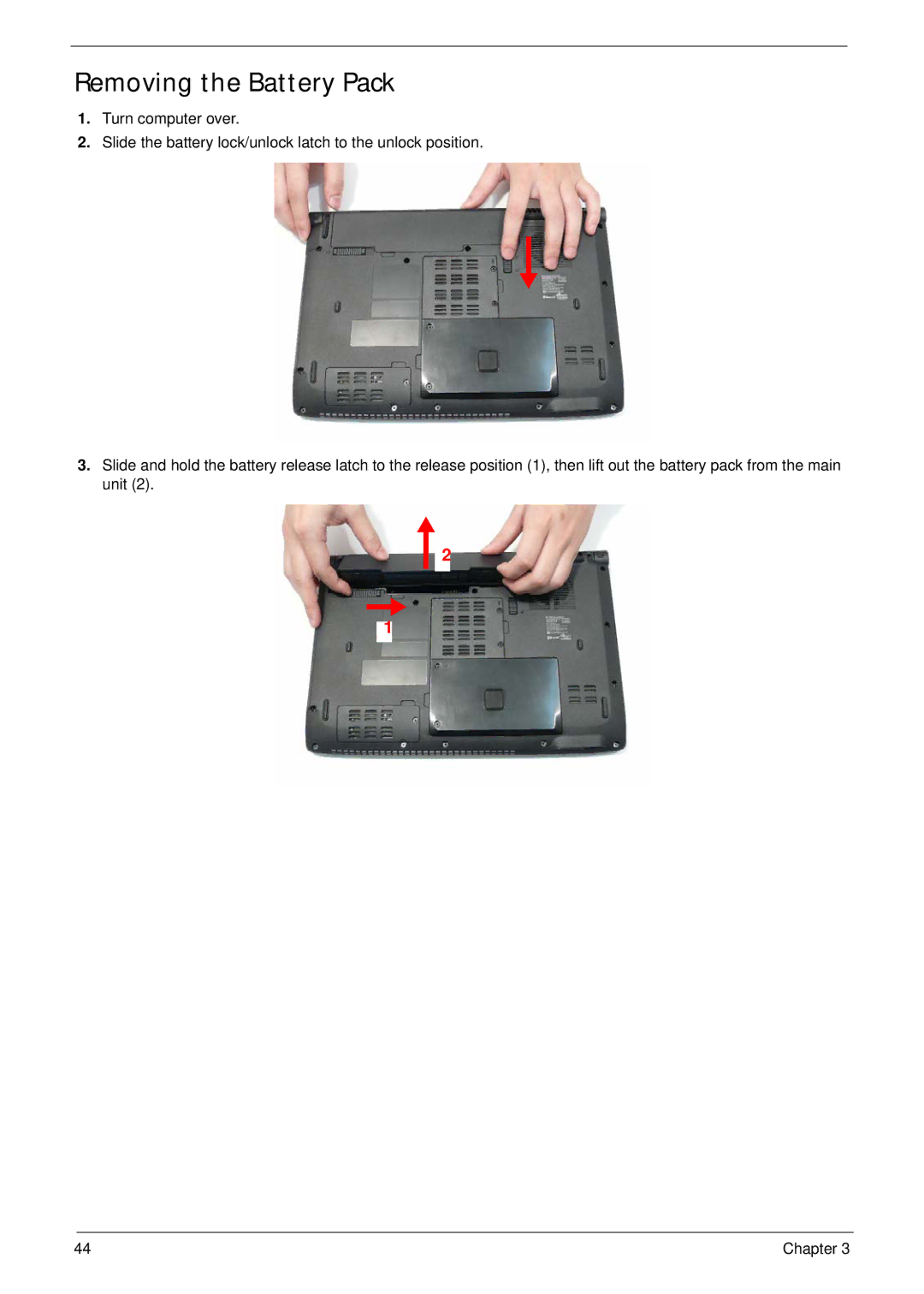 Acer 4240 manual Removing the Battery Pack 