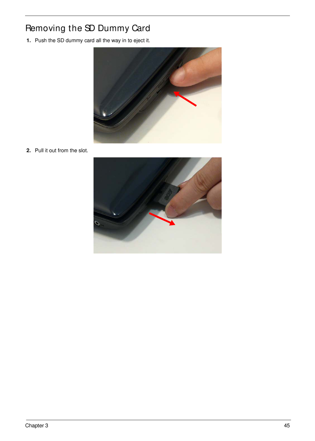 Acer 4240 manual Removing the SD Dummy Card 