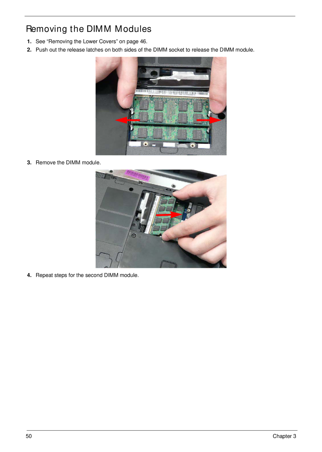 Acer 4240 manual Removing the Dimm Modules 