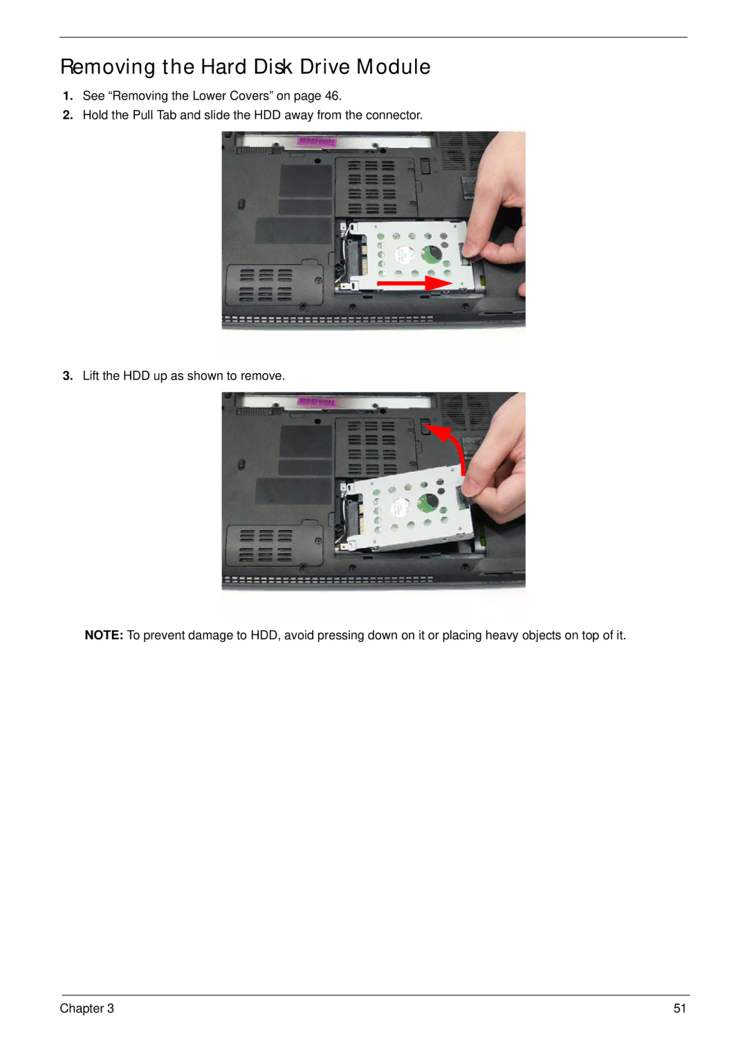 Acer 4240 manual Removing the Hard Disk Drive Module 