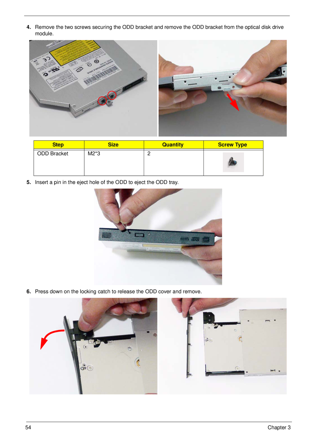 Acer 4240 manual Step Size Quantity Screw Type ODD Bracket M2*3 