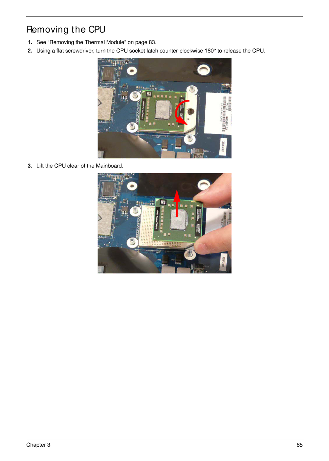 Acer 4240 manual Removing the CPU 