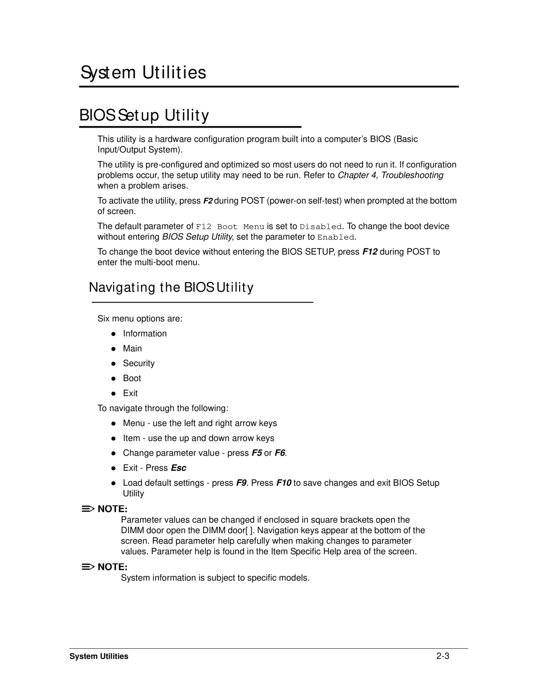 Acer 4253G manual Bios Setup Utility, Navigating the Bios Utility 