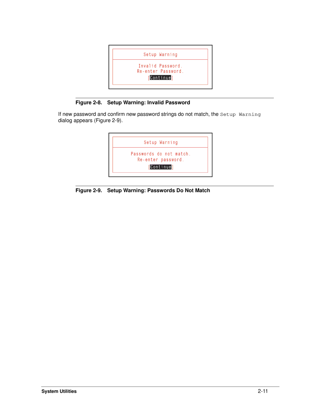 Acer 4253G manual Setup Warning Invalid Password 