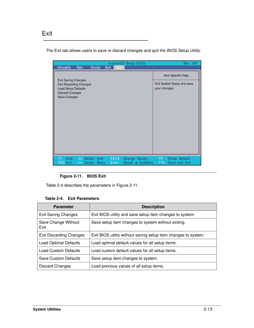 Acer 4253G manual Exit Parameters Description 