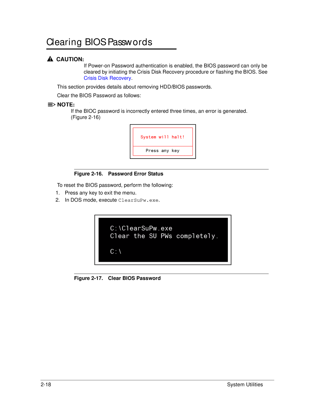 Acer 4253G manual Clearing Bios Passwords, Password Error Status 