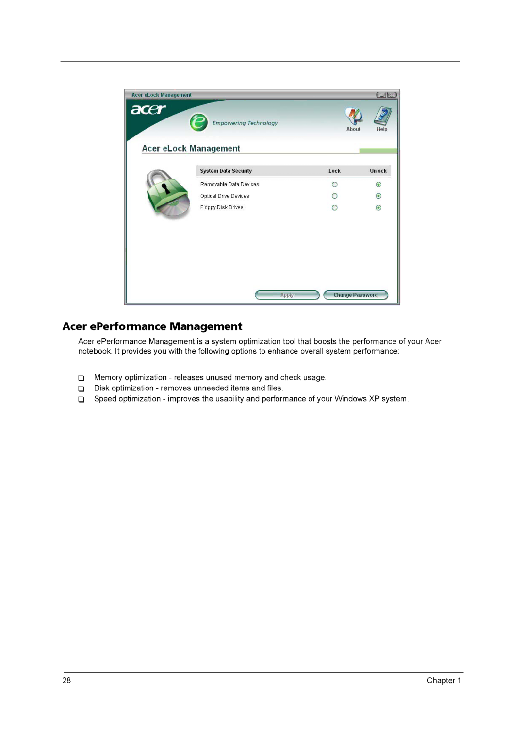 Acer 4260 manual Acer ePerformance Management 