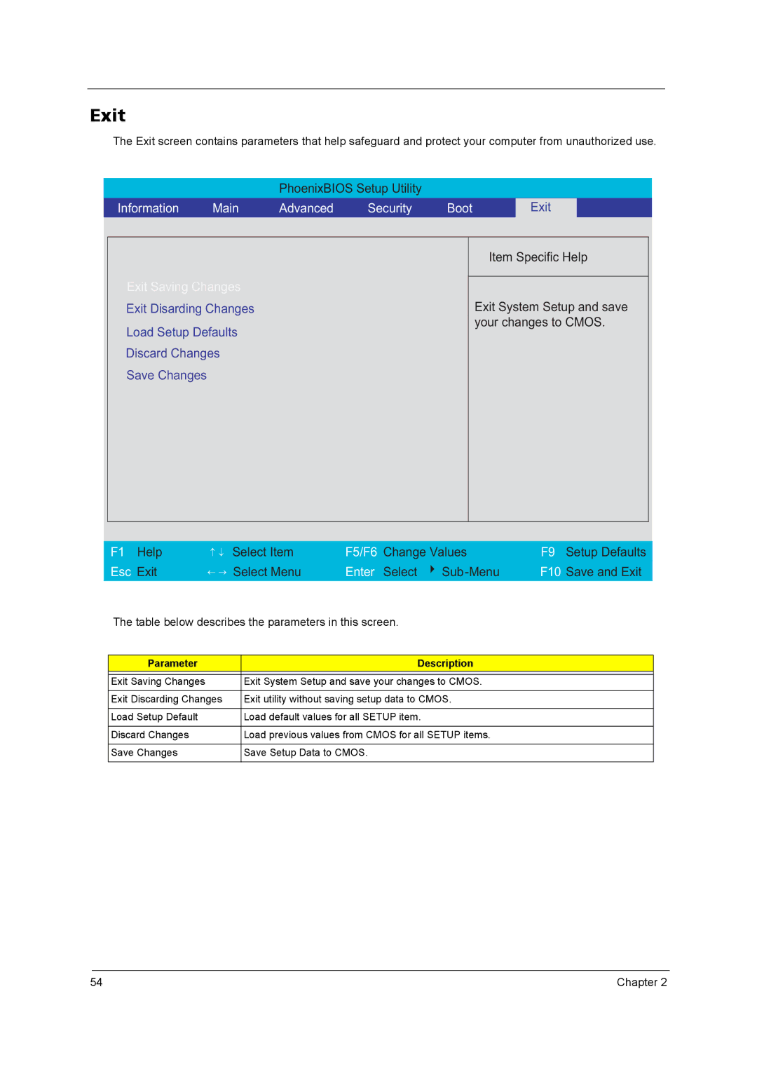 Acer 4260 manual Exit, Information Main Advanced Security Boot 